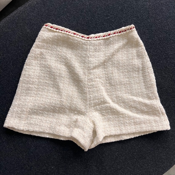 Mango // High Waist // Cream Shorts with Red Trim - Picture 1 of 8